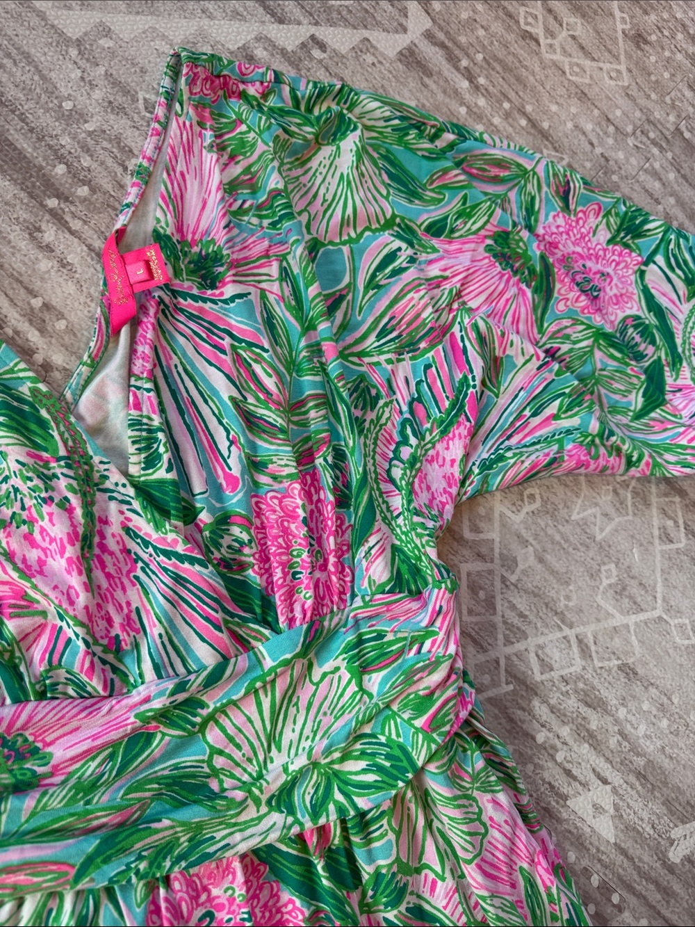 Lilly Pulitzer Hot Pink and Kelly Green Floral Romper Dress - Picture 3 of 4